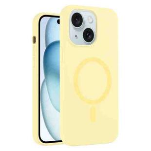 For iPhone 15 Pure Color Liquid Silicone MagSafe Phone Case(Cream Yellow)