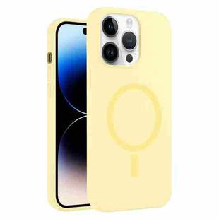 For iPhone 14 Pro Pure Color Liquid Silicone MagSafe Phone Case(Cream Yellow)