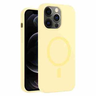 For iPhone 12 Pro Pure Color Liquid Silicone MagSafe Phone Case(Cream Yellow)