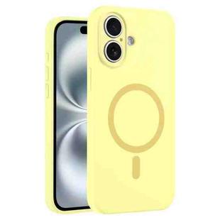 For iPhone 16 Plus Fine Hole Pure Color Liquid Silicone MagSafe Phone Case(Cream Yellow)