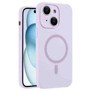 For iPhone 15 Fine Hole Pure Color Liquid Silicone MagSafe Phone Case(Lilac)