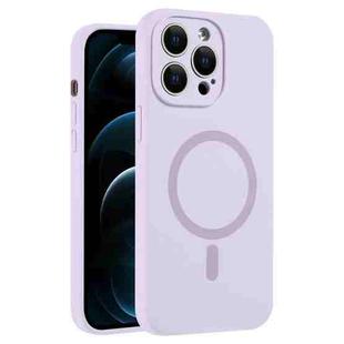 For iPhone 12 Pro Max Fine Hole Pure Color Liquid Silicone MagSafe Phone Case(Lilac)