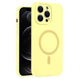 For iPhone 12 Pro Fine Hole Pure Color Liquid Silicone MagSafe Phone Case(Cream Yellow)