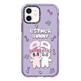 For iPhone 12 Simple Illustration Pattern Full Coverage Phone Case(Rabbit B)