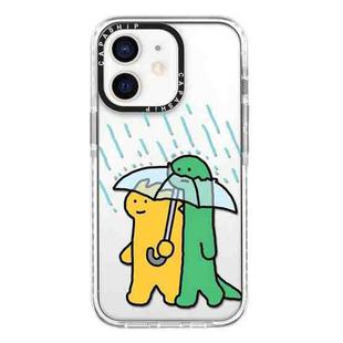 For iPhone 12 Simple Illustration Pattern Full Coverage Phone Case(Green Dinosaur B)