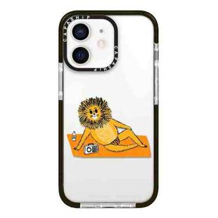 For iPhone 12 Simple Illustration Pattern Full Coverage Phone Case(Summer Lion)