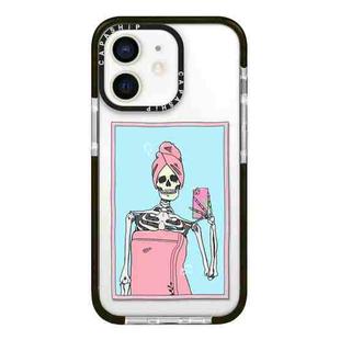 For iPhone 12 mini Simple Illustration Pattern Full Coverage Phone Case(Skull A)