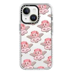 For iPhone 13 mini Simple Illustration Pattern Full Coverage Phone Case(Pink Angel)