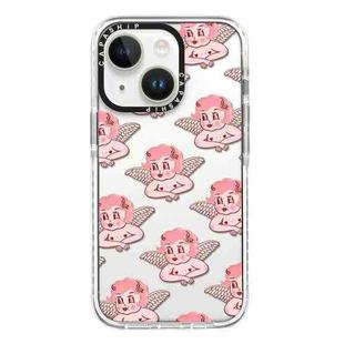 For iPhone 14 Simple Illustration Pattern Full Coverage Phone Case(Pink Angel)