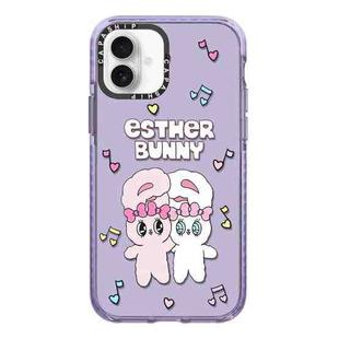 For iPhone 16 Simple Illustration Pattern Full Coverage Phone Case(Rabbit B)