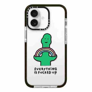 For iPhone 16 Simple Illustration Pattern Full Coverage Phone Case(Green Dinosaur A)