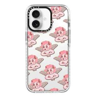 For iPhone 16 Simple Illustration Pattern Full Coverage Phone Case(Pink Angel)