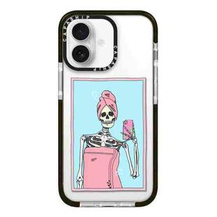 For iPhone 16 Simple Illustration Pattern Full Coverage Phone Case(Skull A)