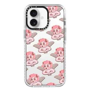 For iPhone 16 Plus Simple Illustration Pattern Full Coverage Phone Case(Pink Angel)