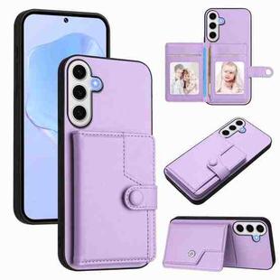 For Samsung Galaxy S24 FE 5G Button Card Bag RFID Anti-theft Phone Case(Purple)