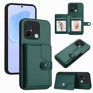 For Redmi 12C / 11A Button Card Bag RFID Anti-theft Phone Case(Green)