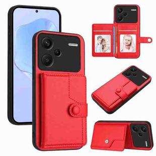 For Redmi Note 13 Pro+ Button Card Bag RFID Anti-theft Phone Case(Red)