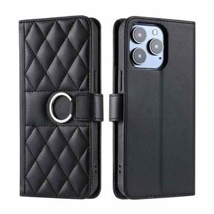 For iPhone 16 Pro Max Ring Buckle Rhombic Leather Phone Case(Black)