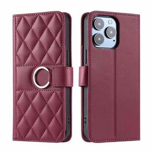 For iPhone 16 Pro Ring Buckle Rhombic Leather Phone Case(Red)