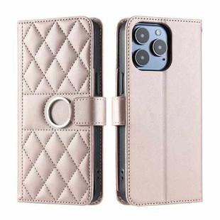 For iPhone 16 Pro Ring Buckle Rhombic Leather Phone Case(Rose Gold)