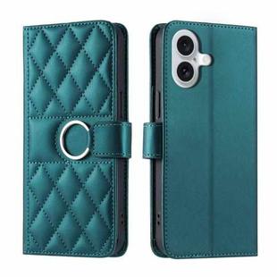 For iPhone 16 Plus Ring Buckle Rhombic Leather Phone Case(Green)