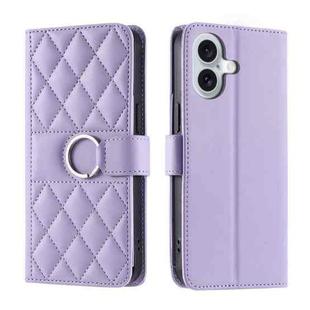 For iPhone 16 Plus Ring Buckle Rhombic Leather Phone Case(Purple)