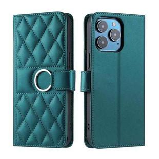 For iPhone 15 Pro Max Ring Buckle Rhombic Leather Phone Case(Green)