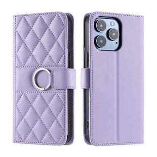 For iPhone 15 Pro Max Ring Buckle Rhombic Leather Phone Case(Purple)