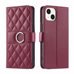 For iPhone 15 Plus Ring Buckle Rhombic Leather Phone Case(Red)