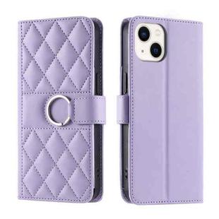 For iPhone 15 Plus Ring Buckle Rhombic Leather Phone Case(Purple)