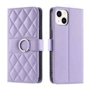 For iPhone 15 Ring Buckle Rhombic Leather Phone Case(Purple)