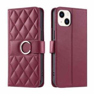 For iPhone 14 Plus Ring Buckle Rhombic Leather Phone Case(Red)