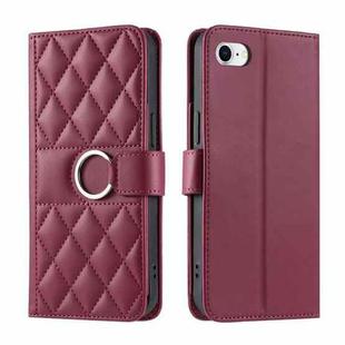 For iPhone 7 / 8 / SE 2022 Ring Buckle Rhombic Leather Phone Case(Red)