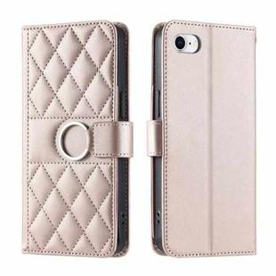 For iPhone 7 / 8 / SE 2022 Ring Buckle Rhombic Leather Phone Case(Rose Gold)