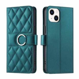 For iPhone 13 mini Ring Buckle Rhombic Leather Phone Case(Green)