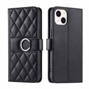 For iPhone 13 mini Ring Buckle Rhombic Leather Phone Case(Black)