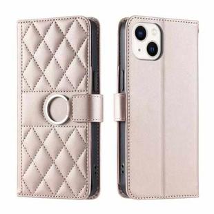For iPhone 13 mini Ring Buckle Rhombic Leather Phone Case(Rose Gold)