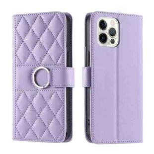 For iPhone 12 / 12 Pro Ring Buckle Rhombic Leather Phone Case(Purple)