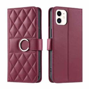 For iPhone 12 mini Ring Buckle Rhombic Leather Phone Case(Red)