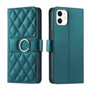 For iPhone 12 mini Ring Buckle Rhombic Leather Phone Case(Green)