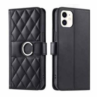 For iPhone 12 mini Ring Buckle Rhombic Leather Phone Case(Black)