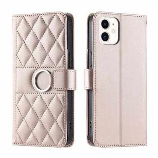 For iPhone 12 mini Ring Buckle Rhombic Leather Phone Case(Rose Gold)