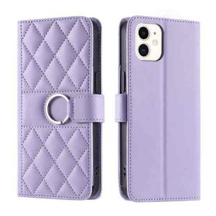 For iPhone 12 mini Ring Buckle Rhombic Leather Phone Case(Purple)