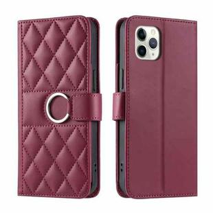 For iPhone 11 Pro Max Ring Buckle Rhombic Leather Phone Case(Red)