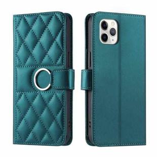 For iPhone 11 Pro Max Ring Buckle Rhombic Leather Phone Case(Green)