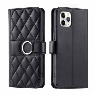 For iPhone 11 Pro Max Ring Buckle Rhombic Leather Phone Case(Black)