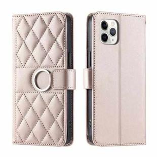 For iPhone 11 Pro Max Ring Buckle Rhombic Leather Phone Case(Rose Gold)