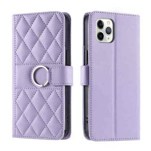 For iPhone 11 Pro Max Ring Buckle Rhombic Leather Phone Case(Purple)