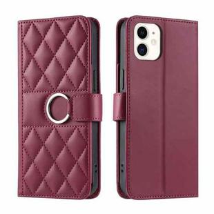 For iPhone 11 Ring Buckle Rhombic Leather Phone Case(Red)