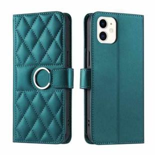 For iPhone 11 Ring Buckle Rhombic Leather Phone Case(Green)